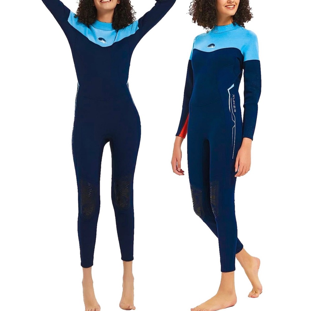 XUKER Wetsuit Womens Small Navy Blue Excellent 2mm Neoprene Full Body Front Zip